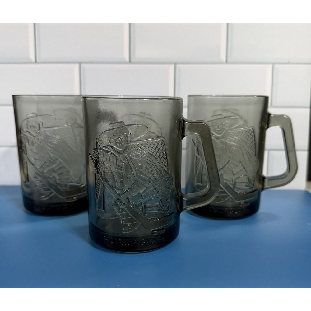 Set of 3 Vintage 1970's McDonalds Sports Smoked Glass Mugs